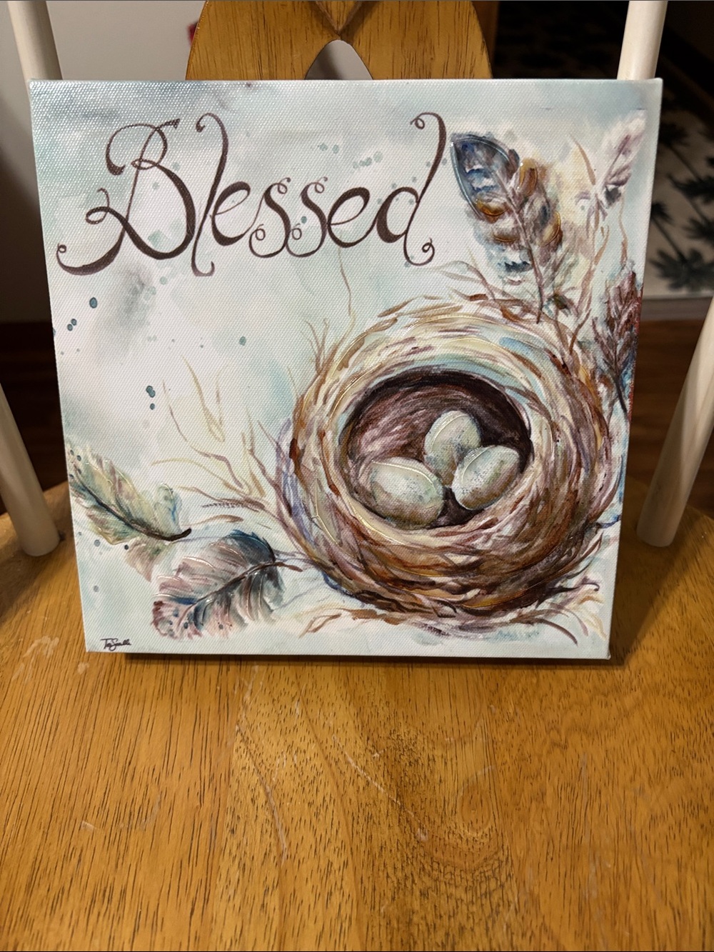 Blessed Nest Canvas Wall Art - Neutral Pastel Bird Nest Painting